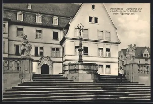 AK Darmstadt, Aufgang zur Landeshypothekenbank vom Paulusplatz