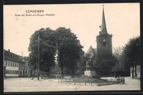 AK Sömmerda, Markt mit Kirche und Dreyse-Denkmal