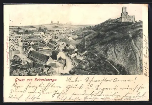 AK Eckartsberga, Ortsansicht mit Burg