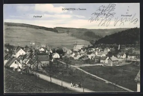 AK Schmitten i. Taunus, Ortsansicht mit Feldkopf u. Pferdskopf
