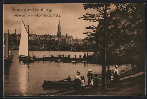 AK Hamburg-Neustadt, Alsterpartie mit Lombardsbrücke
