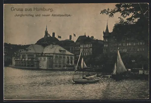 AK Hamburg-Neustadt, Jungfernstieg und Cafe neuer Alsterpavillon