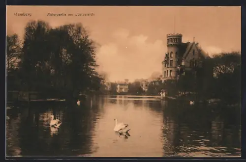 AK Hamburg-Uhlenhorst, Alsterpartie am Justusteich