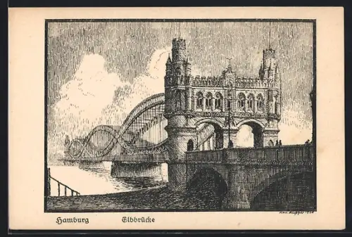 AK Hamburg-Rothenburgsort, Blick auf die Elbbrücke