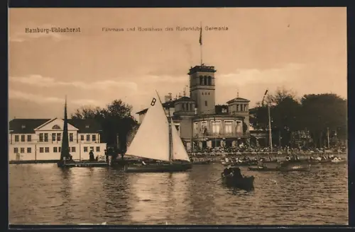 AK Hamburg-Uhlenhorst, Fährhaus und Bootshaus des Ruderklubs Germania