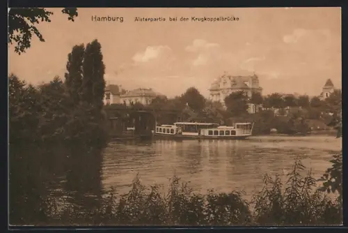 AK Hamburg-Harvestehude, Alsterpartie bei der Krugkoppelbrücke