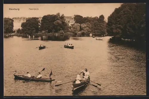 AK Hamburg-Uhlenhorst, Feenteich mit Booten