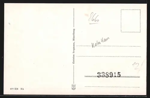 AK Münchberg, Ortsansicht mit Kirche und Bahngleise