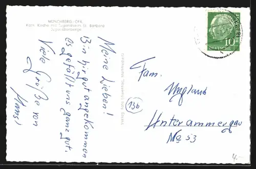 AK Münchberg /Ofr., Katholische Kirche mit Jugendheim St. Barbara, Jugendherberge