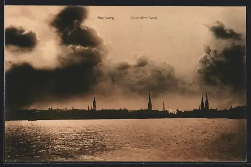 AK Hamburg-St.Georg, Abendstimmung an der Alster