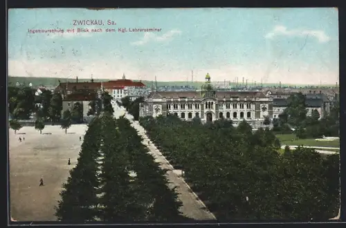 AK Zwickau /Sa., Ingenieurschule mit Blick nach dem Kgl. Lehrerseminar