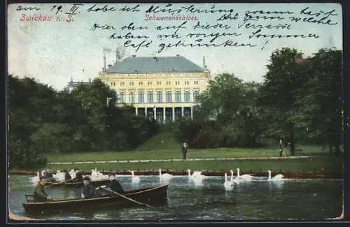 AK Zwickau / Sachsen, Partie am Schwanenschloss