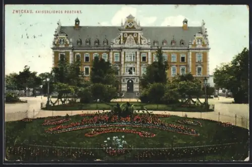 AK Zwickau, Blick aufs Kaiserliche Postamt