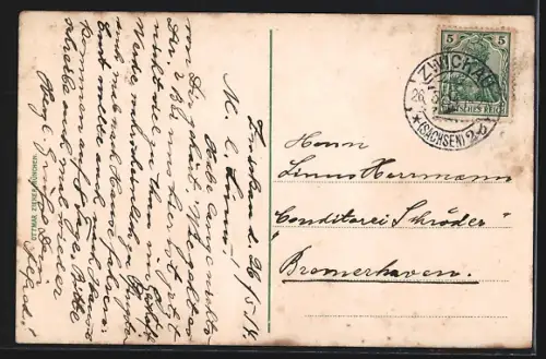 AK Zwickau, Blick aufs Kaiserliche Postamt