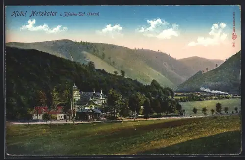 AK Ilfeld /Harz, Ilfelder Tal mit Hotel Netzkater