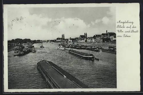 AK Magdeburg, Blick auf die Elbe und die Stadt von Osten