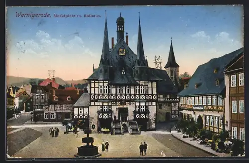 AK Wernigerode /Harz, Marktplatz und Rathaus