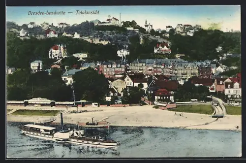 AK Dresden-Loschwitz, Totalansicht von der Elbe aus mit Dampfer