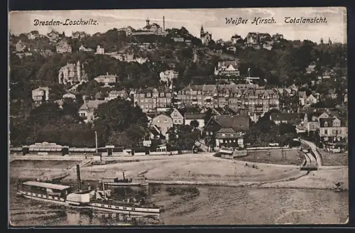 AK Dresden-Loschwitz, Totalansicht Weisser Hirsch vom Wasser
