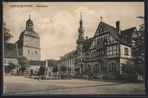 AK Harzgerode, Marktplatz mit Kirche