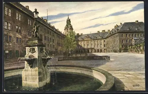 Künstler-AK Rudolstadt, Schlosshof der Heidecksburg