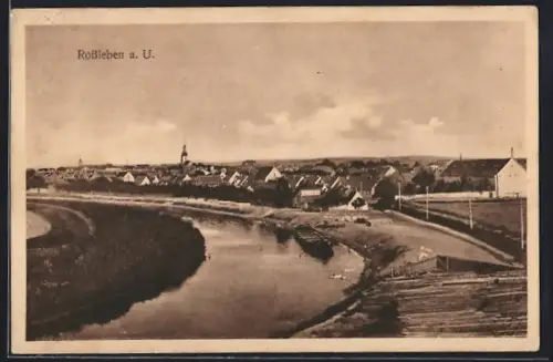 AK Rossleben a. U., Ortsansicht vom Fluss aus