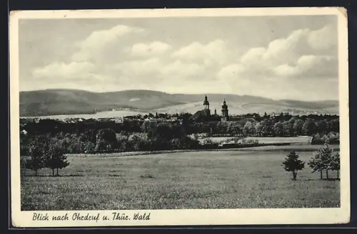 AK Ohrdruf, Blick zum Ort und zum Thür. Wald
