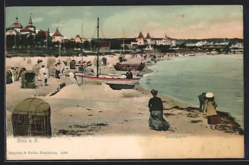 AK Binz a. R., Strandpartie mit Booten