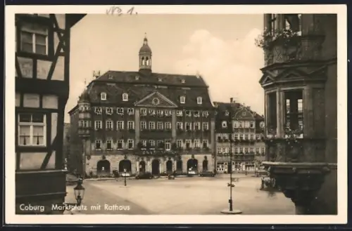 AK Coburg, Marktplatz mit Rathaus