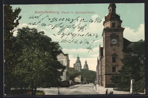 AK Aschaffenburg, Strassenpartie beim Justizgebäude