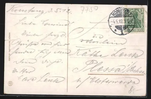 AK Konstanz, Hafeneinfahrt und Mole mit Spaziergängern