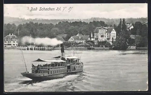 AK Bad Schachen, Ortsansicht und Dampferpartie