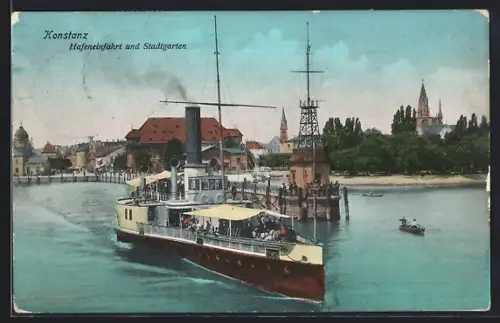 AK Konstanz, Hafeneinfahrt und Stadtgarten