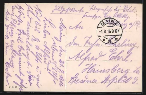 AK Mainz, Blick durch die Strassenbrücke mit Dampfer