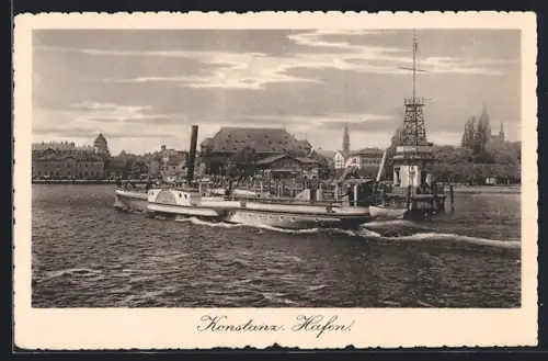 AK Konstanz, Hafen mit Dampfer