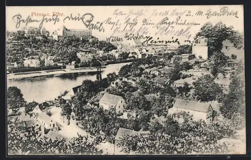 AK Pirna a. Elbe, Teilansicht über die Elbe