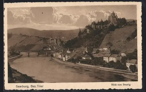 AK Saarburg /Trier, Teilansicht mit Saar, Burg und Wolkenhimmel