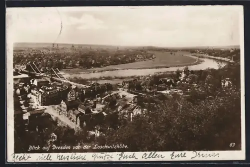 AK Dresden, Panorama von der Loschwitzhöhe