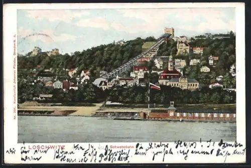 AK Dresden-Loschwitz, Blick von der Elbe auf die Schwebebahn