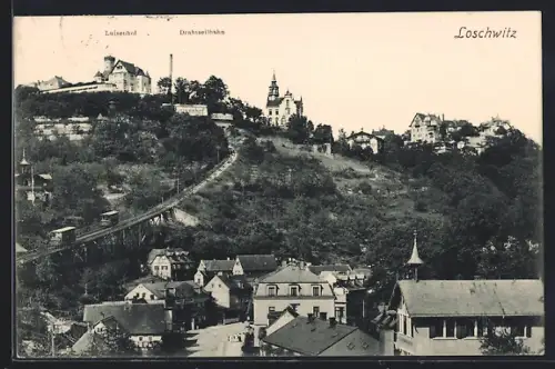 AK Dresden-Loschwitz, Blick auf Restaurant Luisenhof und Drahtseilbahn
