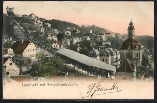 AK Dresden-Loschwitz, Teilansicht mit Bergschwebebahn