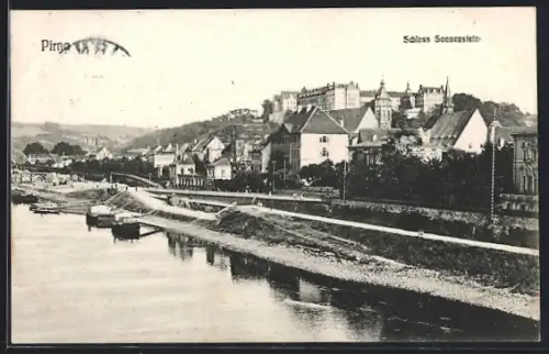 AK Pirna, Schloss Sonnenstein von der Elbe