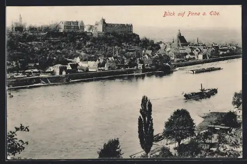 AK Pirna a. Elbe, Panorama vom Elbufer