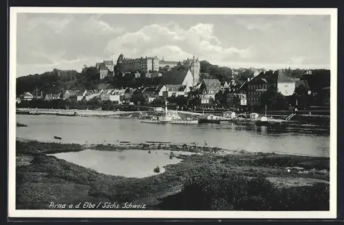 AK Pirna a. d. Elbe, Teilansicht mit Uferpartie