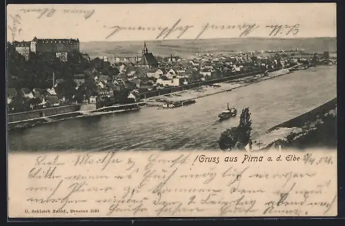 AK Pirna a. d. Elbe, Gesamtansicht mit Elbpartie