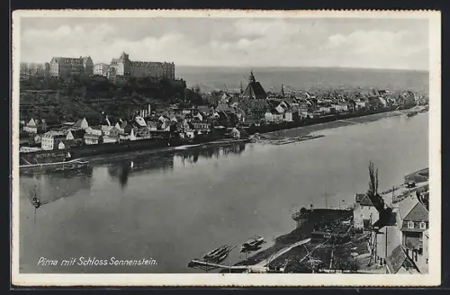 AK Pirna / Elbe, Totalansicht mit Schloss Sonnenstein