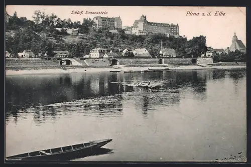 AK Pirna a. d. Elbe, Ansicht von der Elbe mit Schloss Sonnenstein