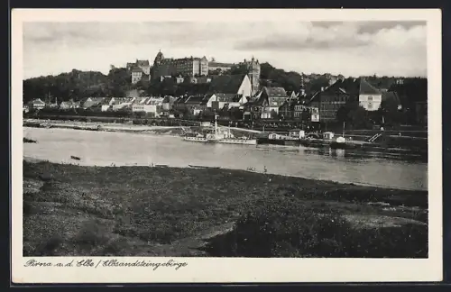 AK Pirna a. d. Elbe, Teilansicht mit Flusspartie
