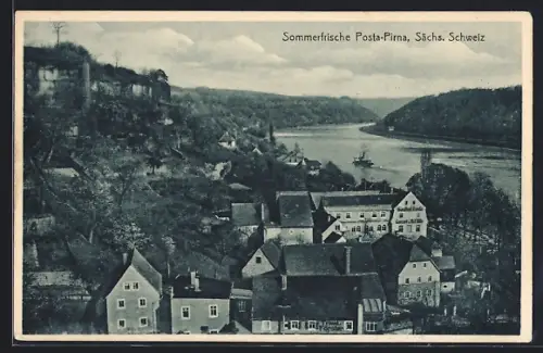 AK Posta-Pirna /Sächs. Schweiz, Teilansicht mit Elbe