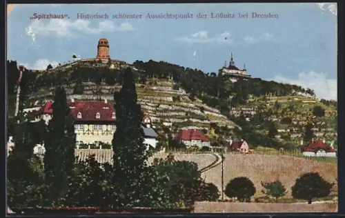 AK Lössnitz bei Dresden, Blick auf das Spitzhaus